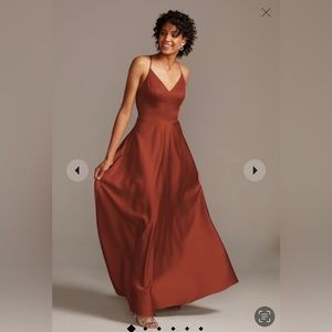 David’s Bridal Spaghetti Strap A-Line Long Bridesmaid Dress Cinnamon Size 16